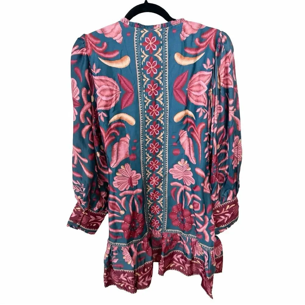 NWT FARM RIO Teal Seashell Tapestry Lenzing™ Ecovero™ Viscose Mini Dress Sz L - Picture 4 of 7